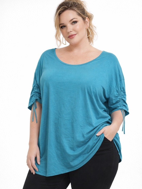 Woman Within Tops - Woman Within Scoop Neck T Top Embellished Adjustable Short Sleeves Size 5X Plus